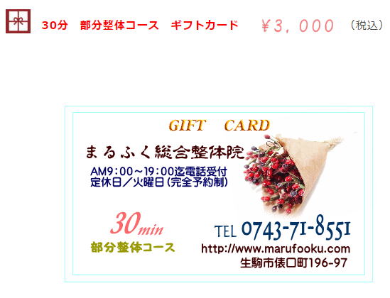 30分整体 ギフトカード ¥3000