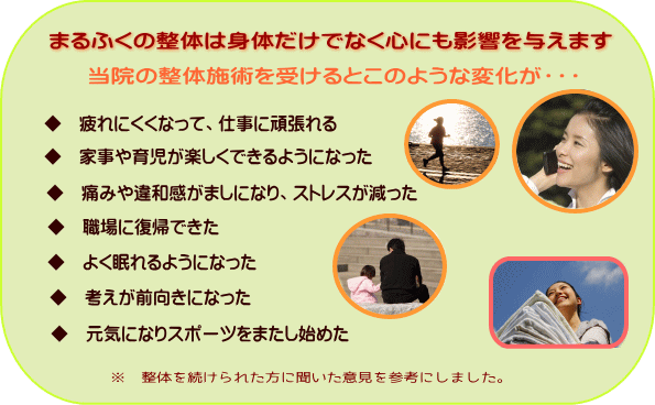 奈良県生駒市のまるふく総合整体院では体だけでなく心の状態も整えて参ります。