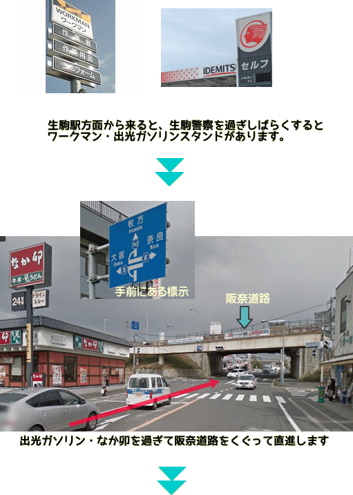 アクセス案内　阪奈道路より