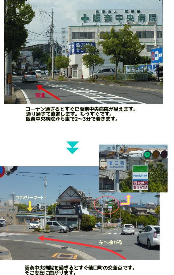 アクセス案内　俵口町交差点　ファミリーマートを左折